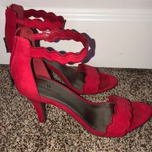 Red ankle strap heels